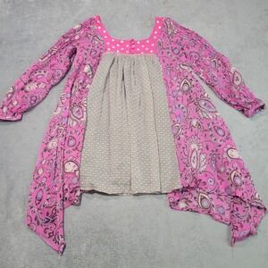 Monsoon Dress Girls 8-9Y Pink‎ Paisley Mixed Print Handkerchief Hem Boho 11970